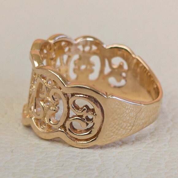 14K Yellow Gold Scalloped Filigree Band Ring, Size 7 — 4.30g - Picture 6 of 10